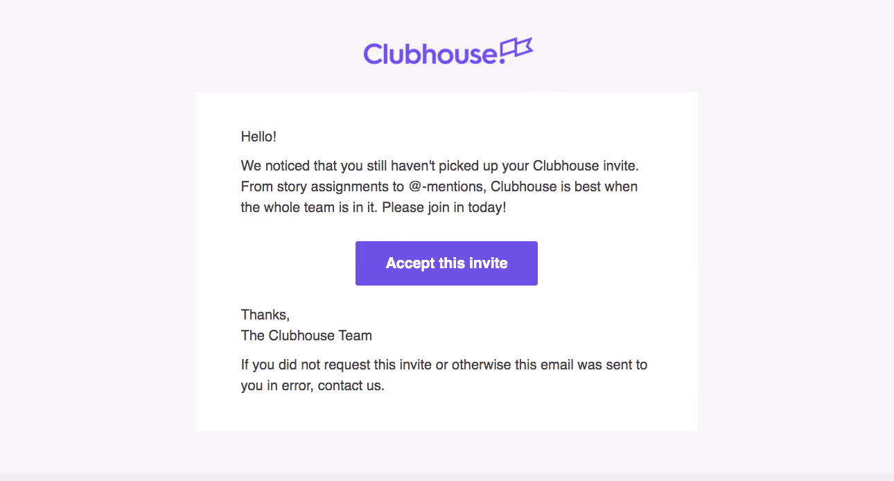 Shortcut lubhouse Invitation Emails