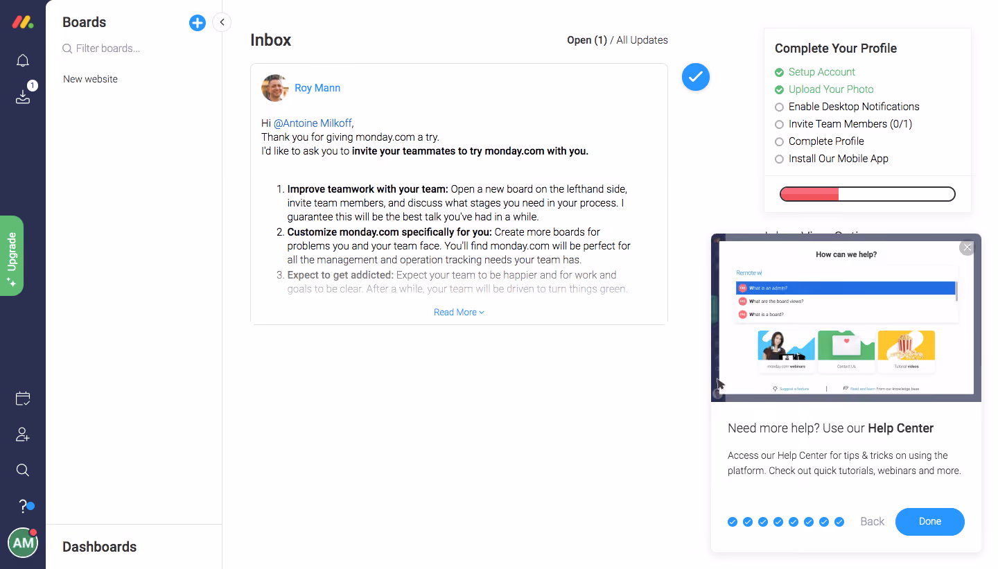 Monday User Onboarding
