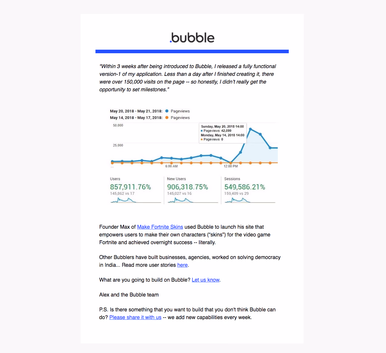 Bubble Onboarding Email Flow