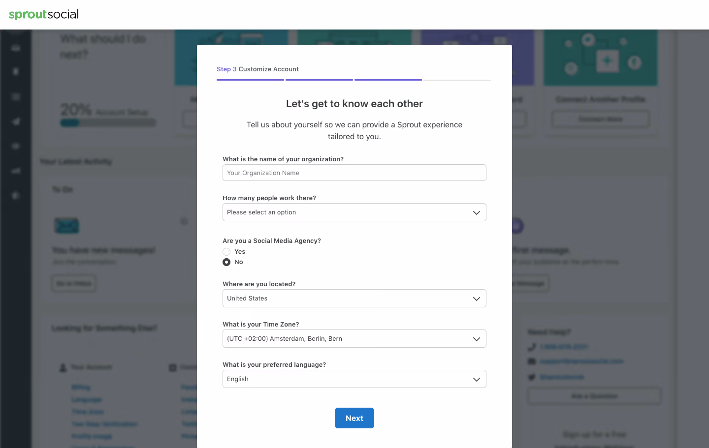 Sprout Social Sign Up Flow