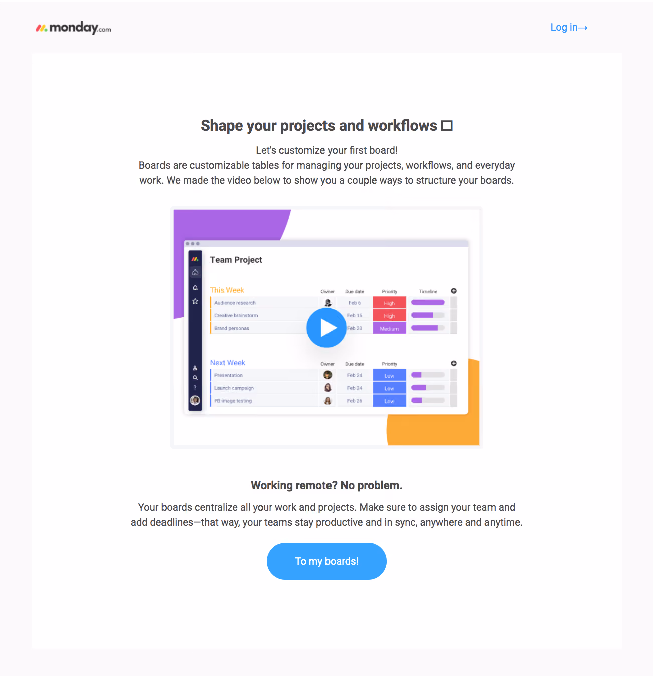 Monday Onboarding Emails