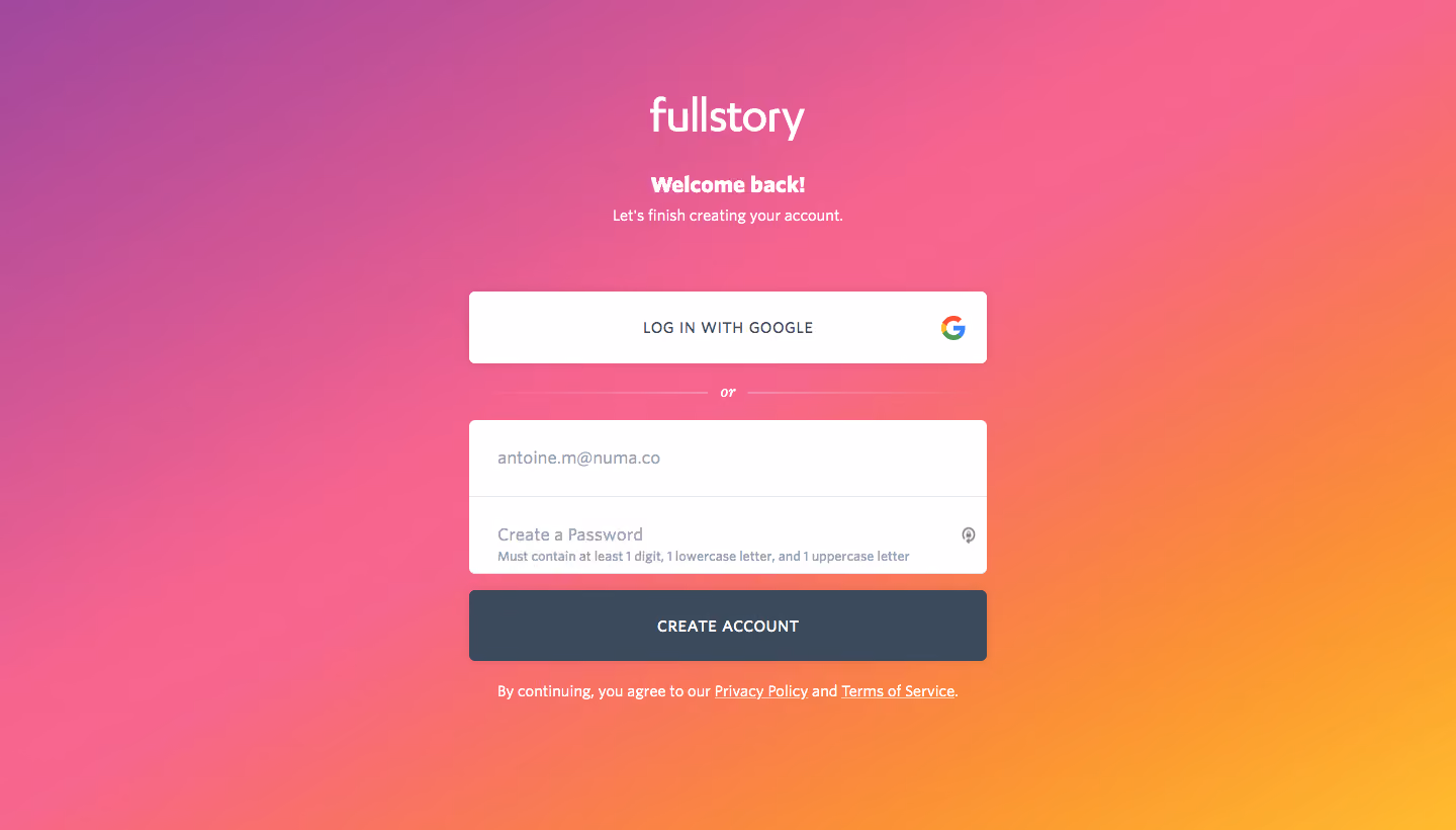 Fullstory Sign Up Flow