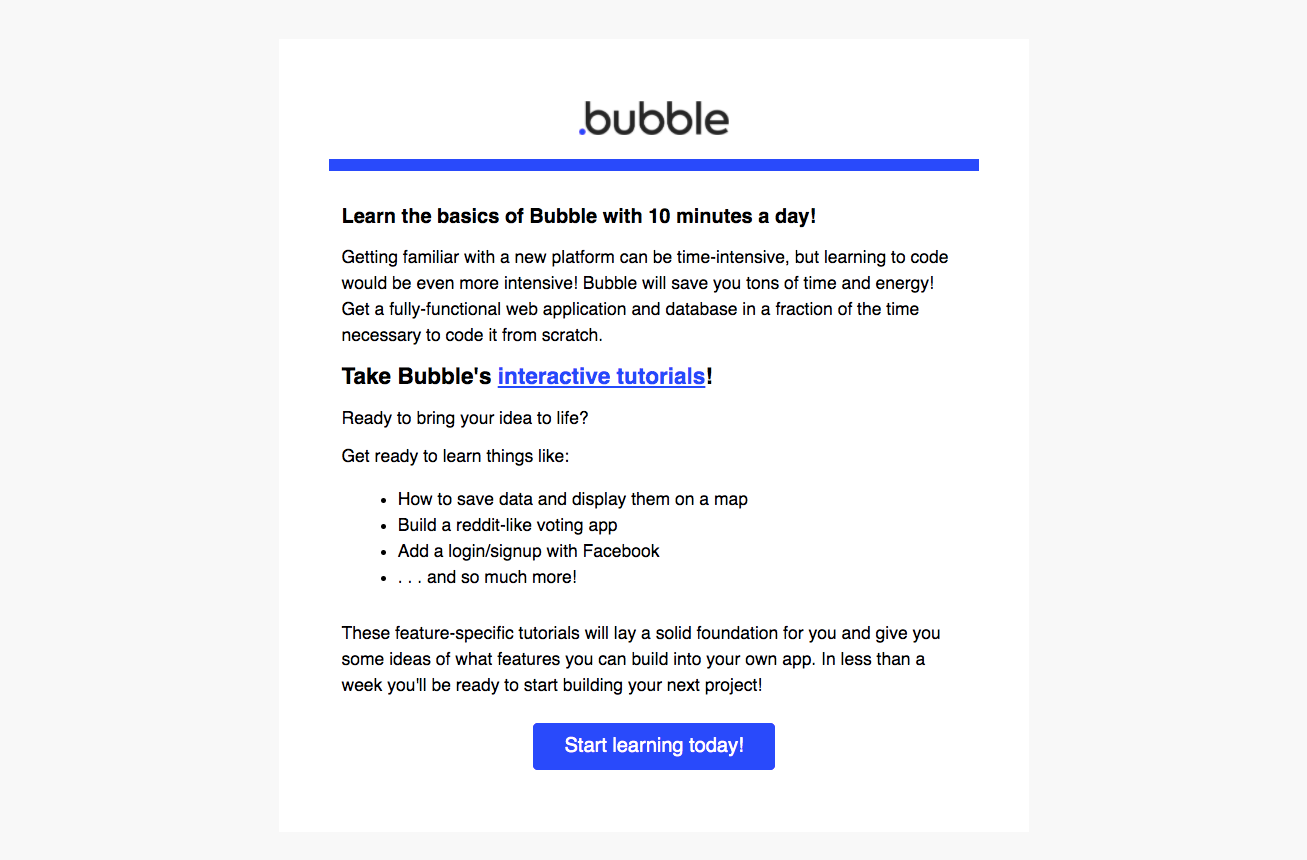 Bubble Onboarding Email Flow
