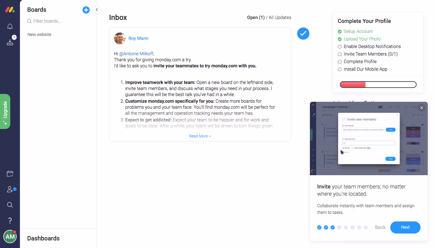 Monday User Onboarding