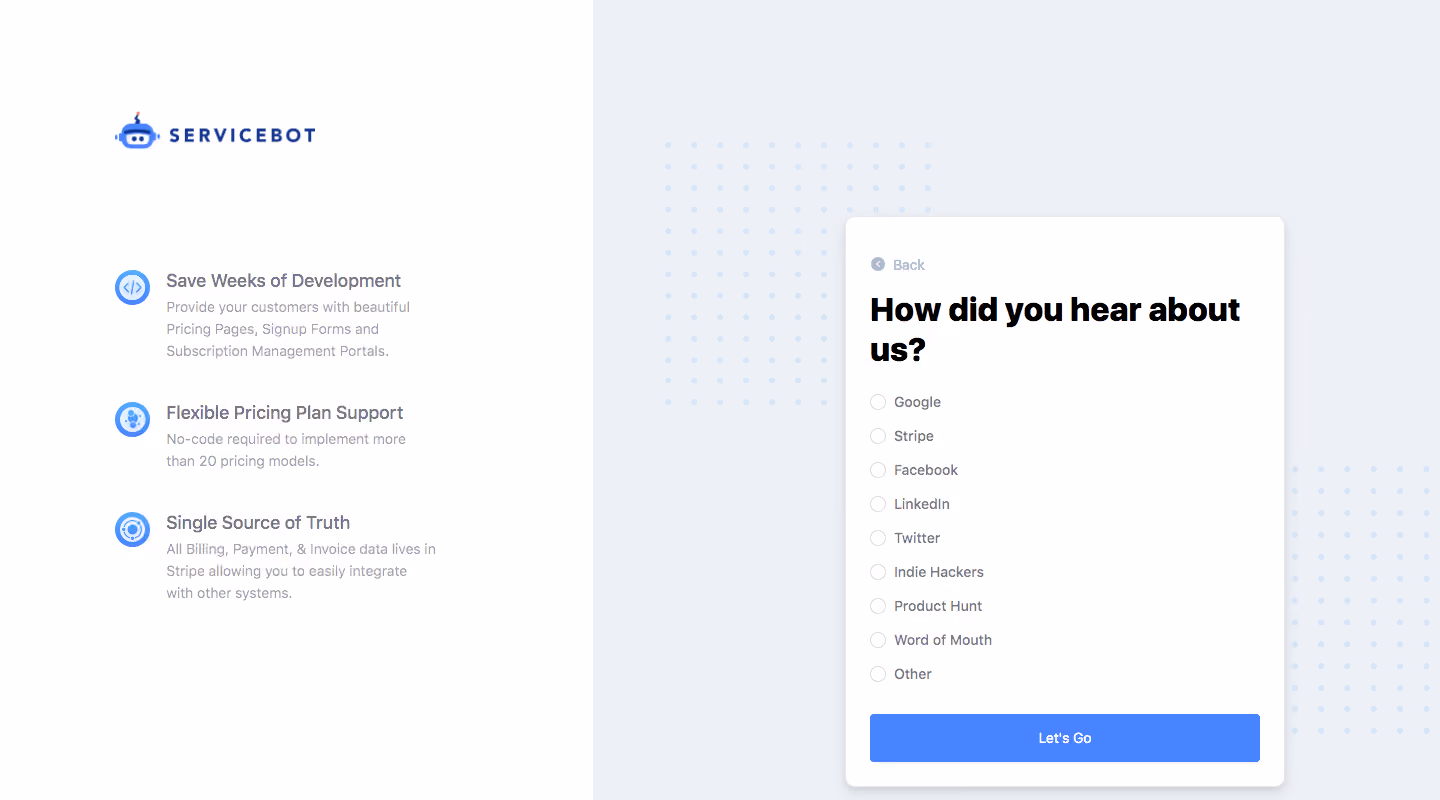 Billflow ervicebot Sign Up Flow