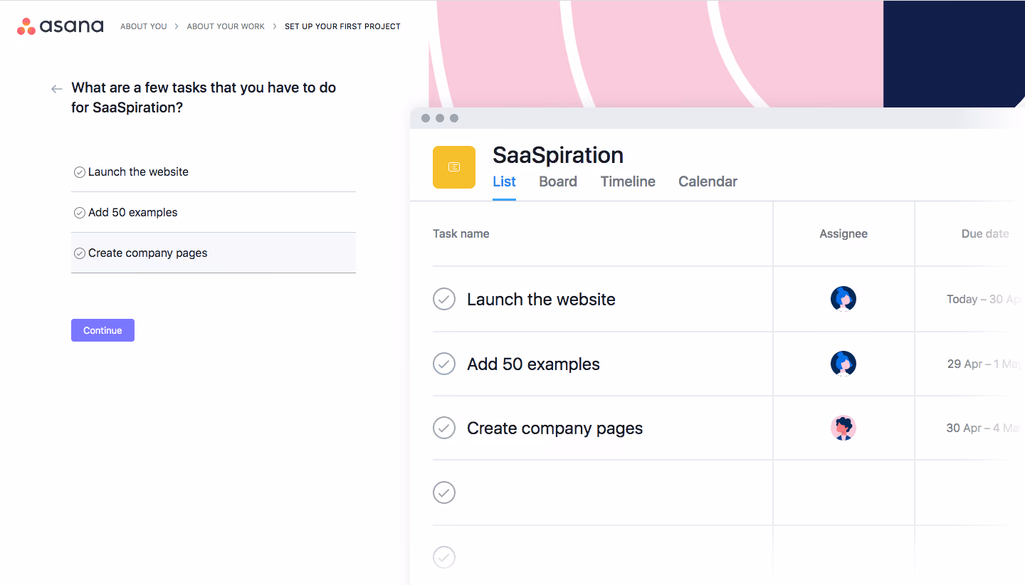 Asana Sign Up Flow