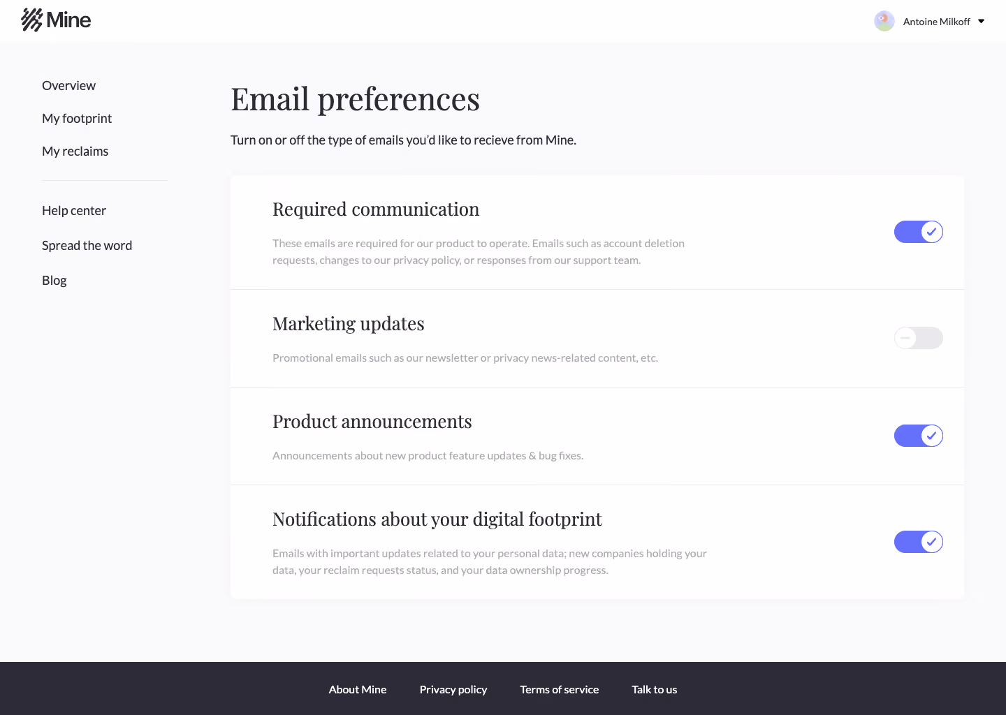 Mine Email Preferences