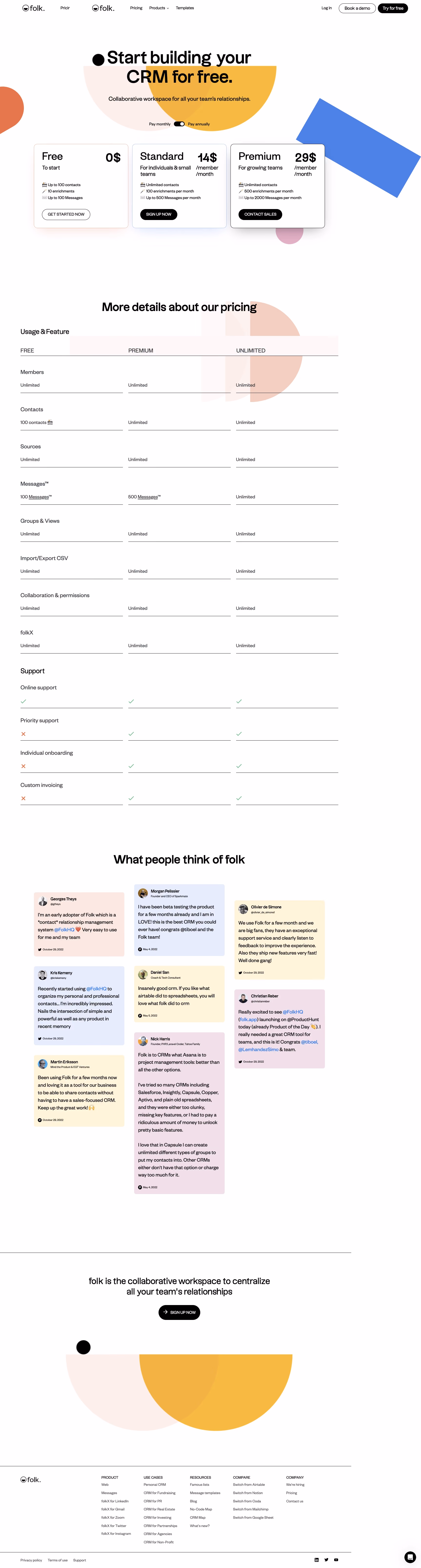 Folk Pricing Page