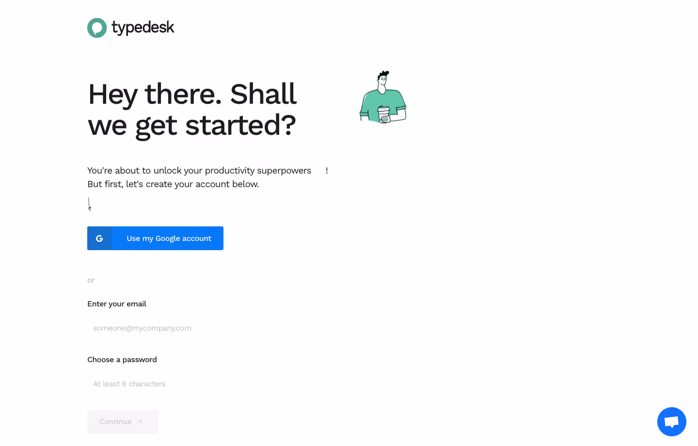 Typedesk Signup Page