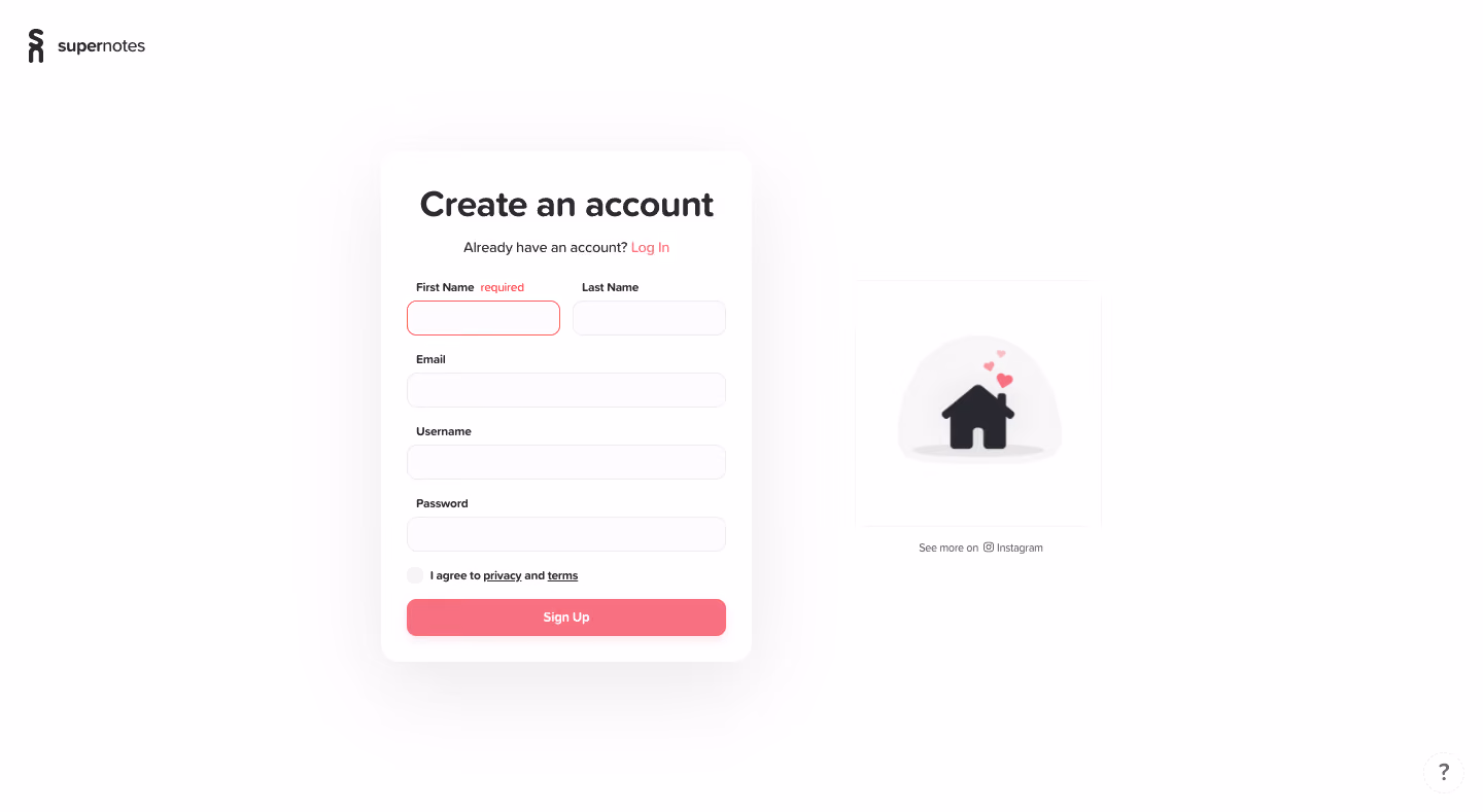 Supernotes Signup Page
