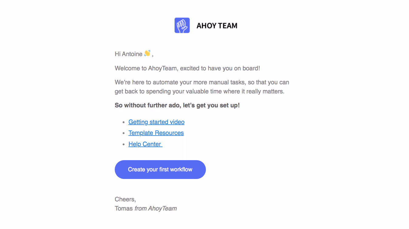 AhoyConnect hoyTeam Onboarding Email Flow