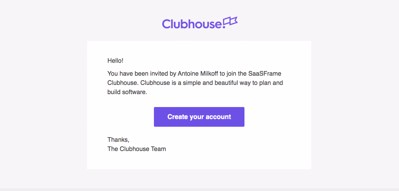 Shortcut lubhouse Invitation Emails