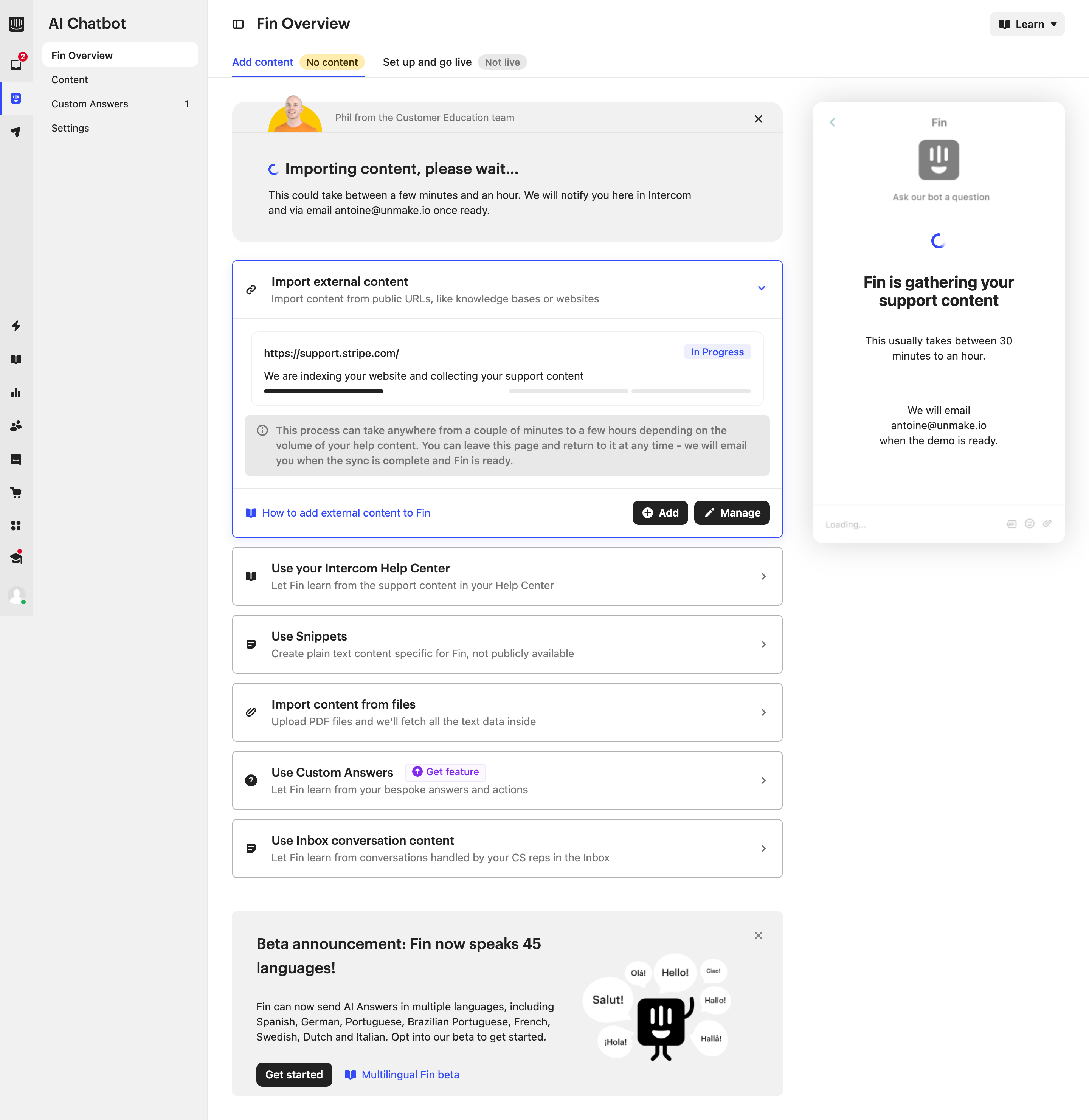 Intercom Importing External Content