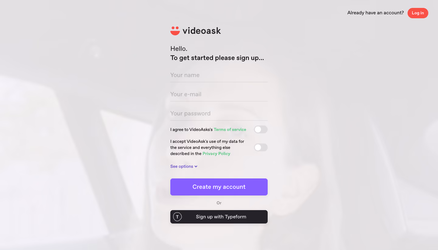 VideoAsk Signup Page