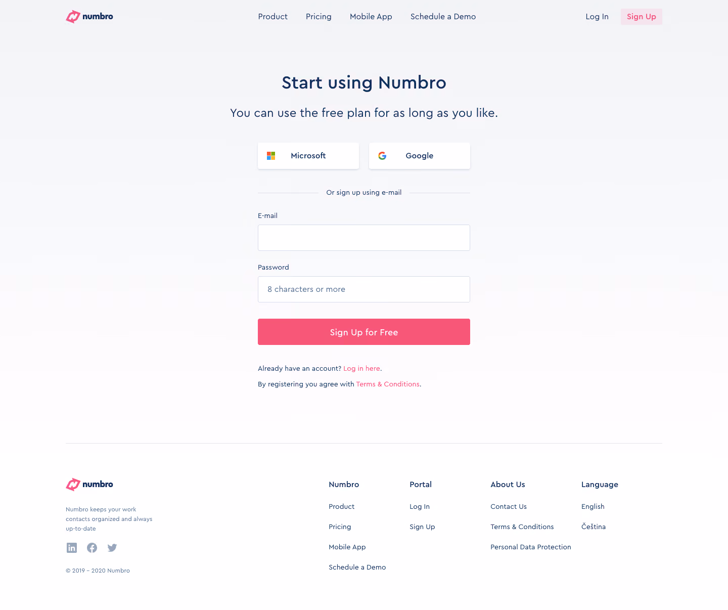 Numbro Signup Page