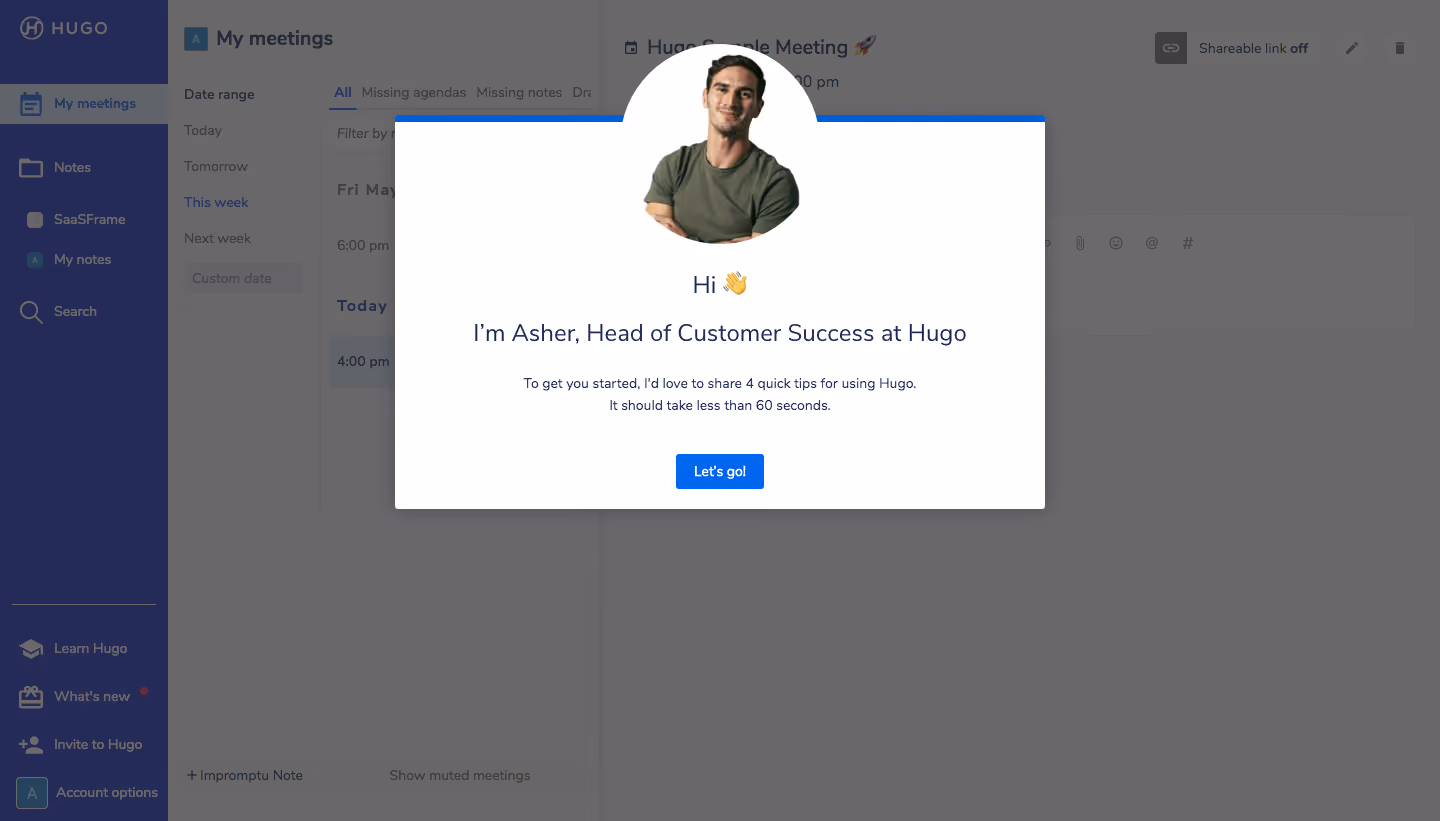 Hugo User Onboarding