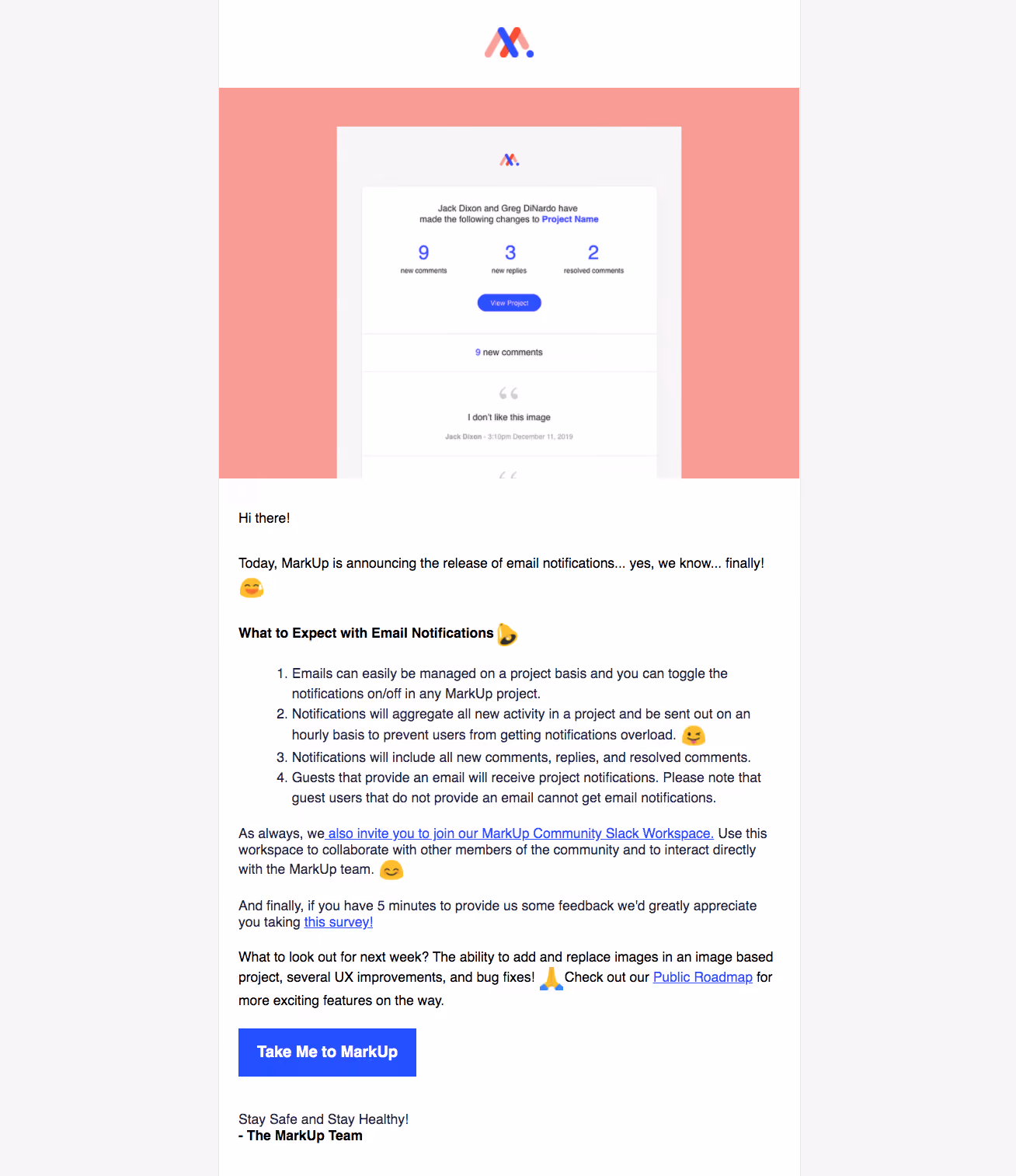 MarkUp New Features Emails