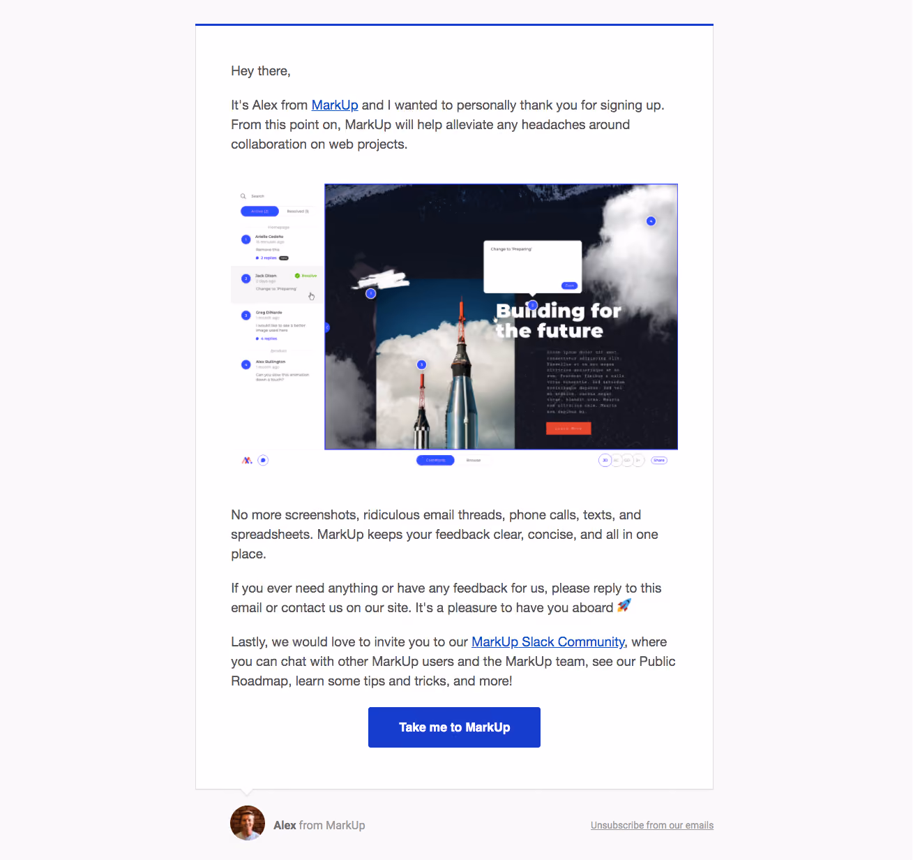 MarkUp Onboarding Emails