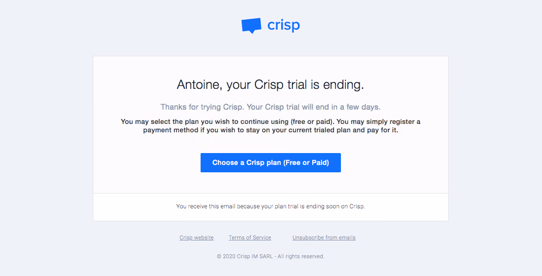 Crisp Free Trial Emails