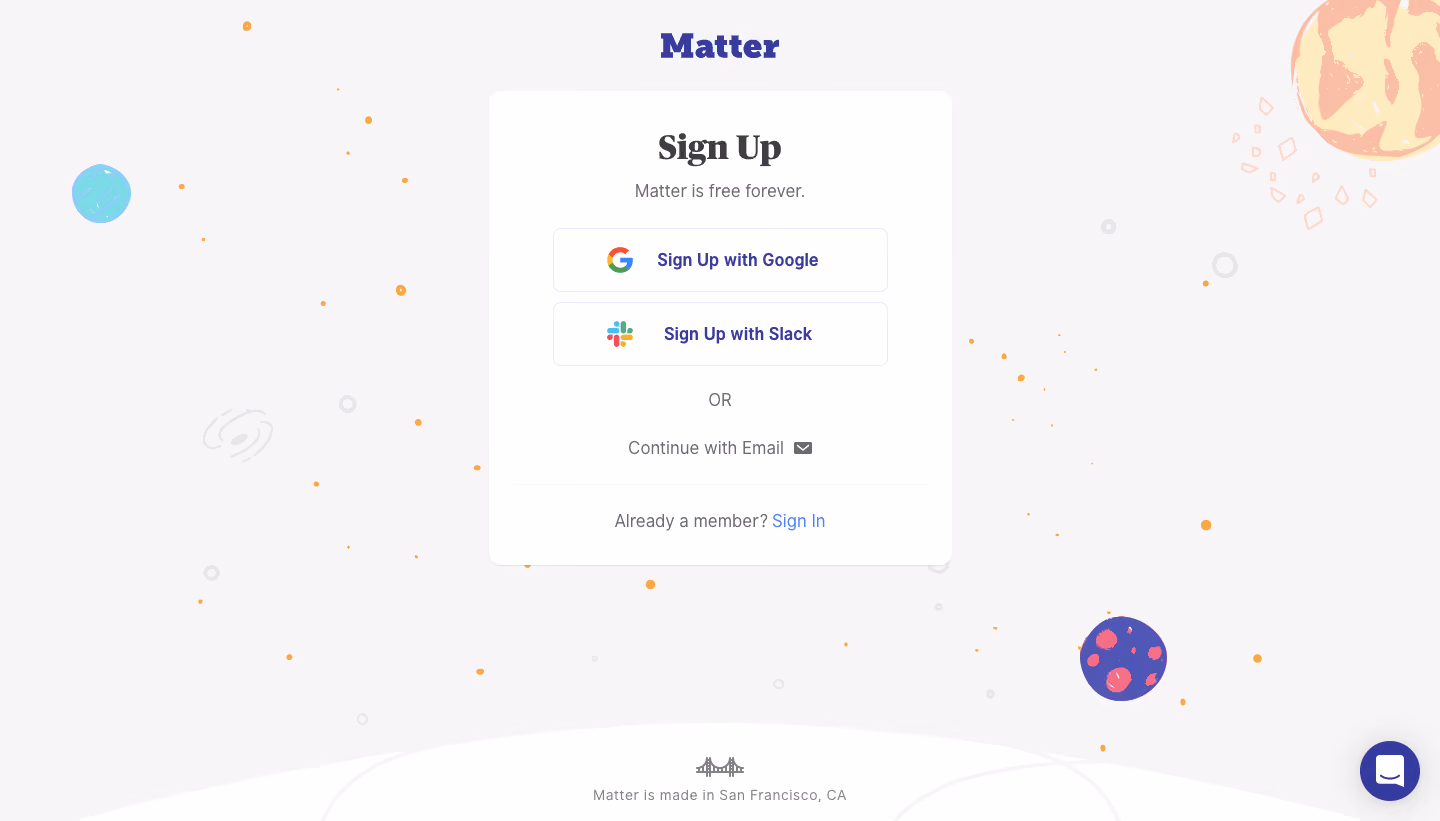 Matter Signup Page