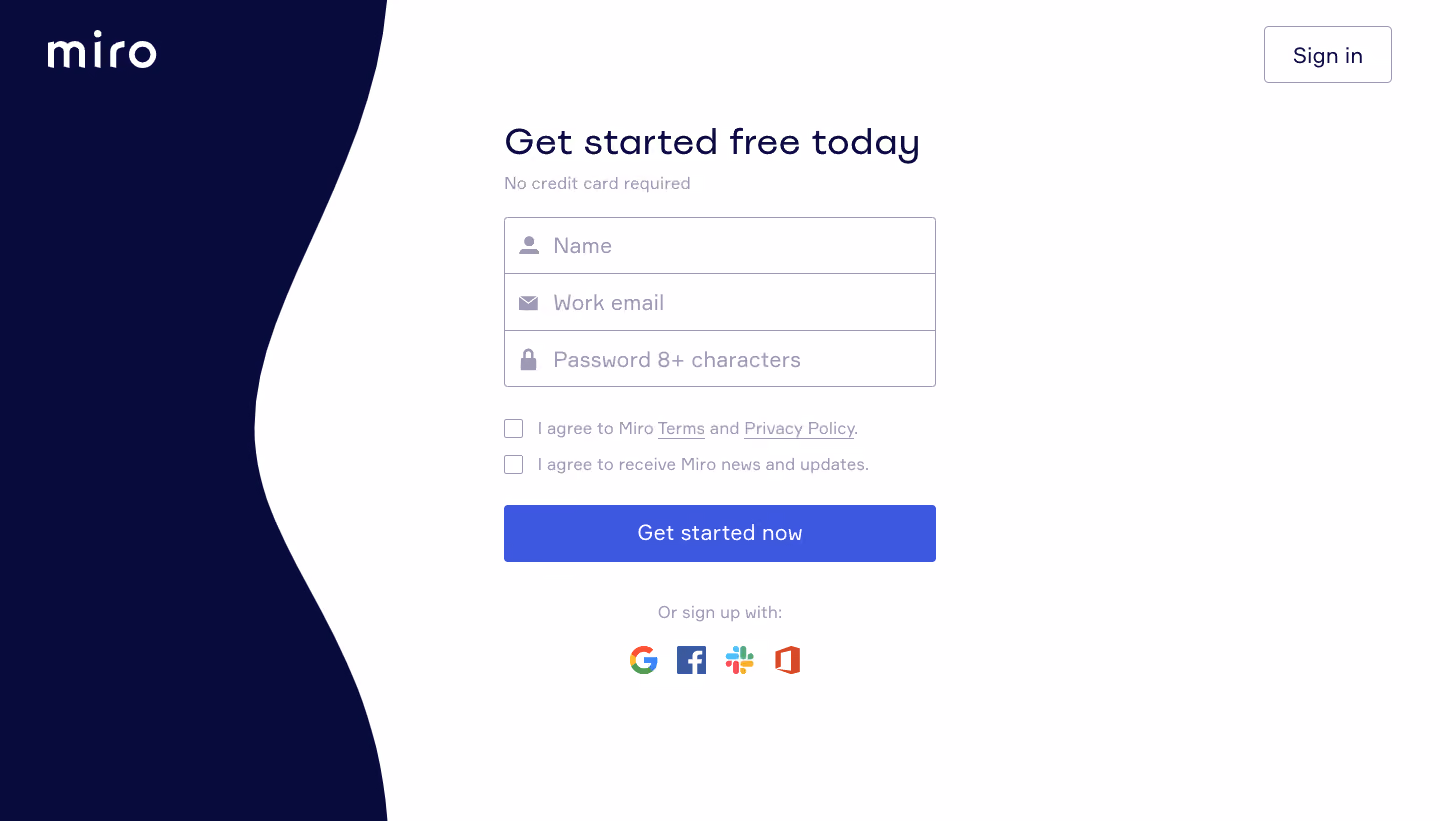 Miro Signup Page