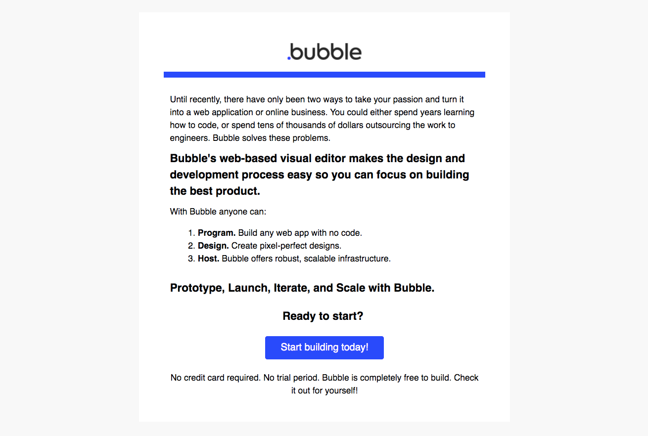 Bubble Onboarding Email Flow