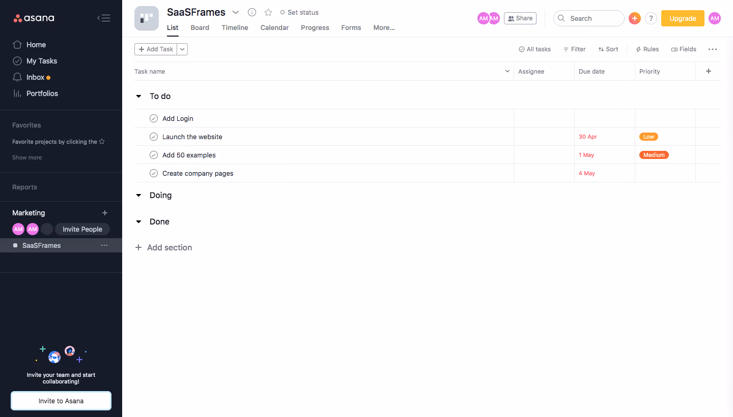 Asana Dashboard