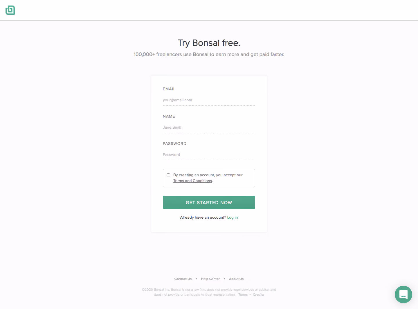 Bonsai Signup Page