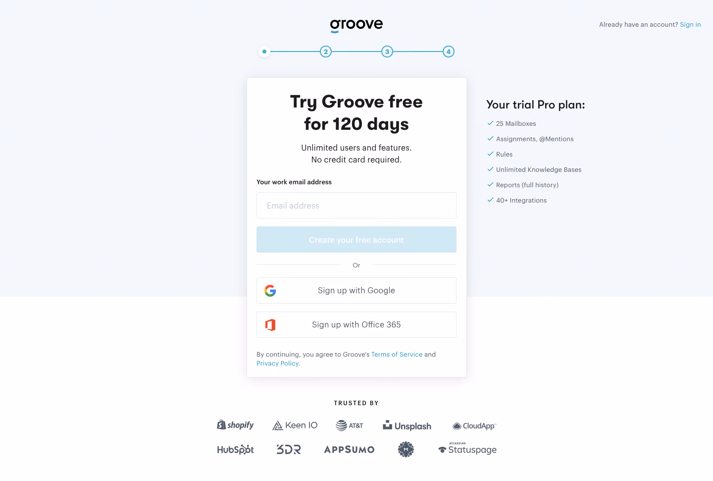 Groove Signup Page