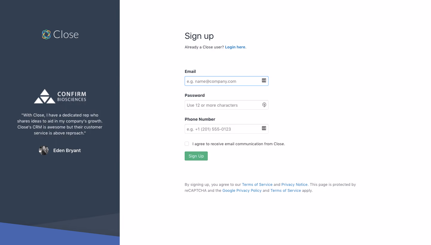 Close Signup Page