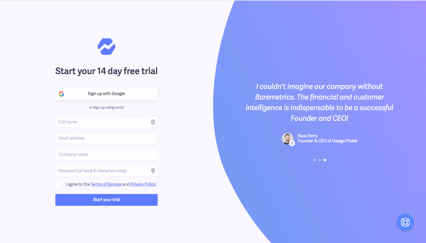 Baremetrics Signup Page