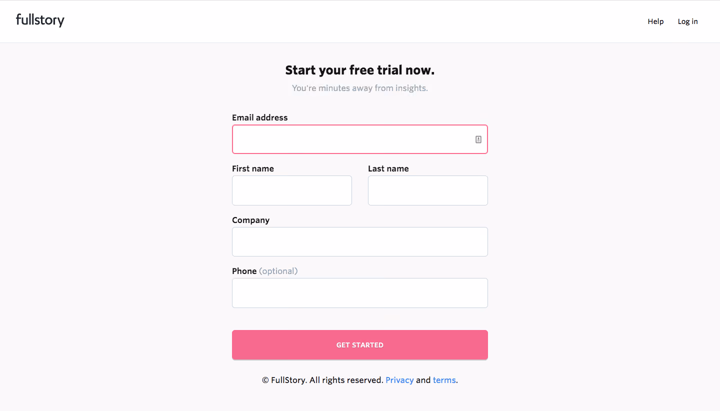 Fullstory Signup Page