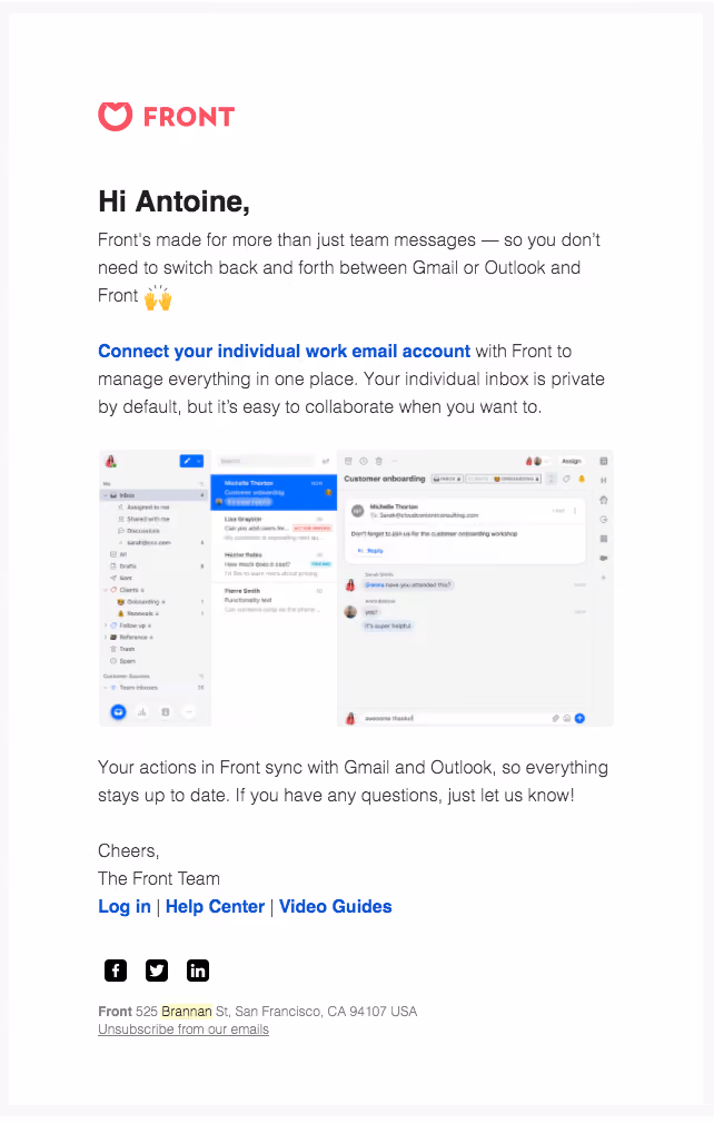 Front Onboarding Email Flow