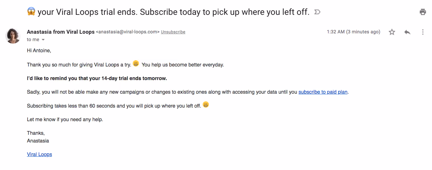 Viral Loops Free Trial Emails