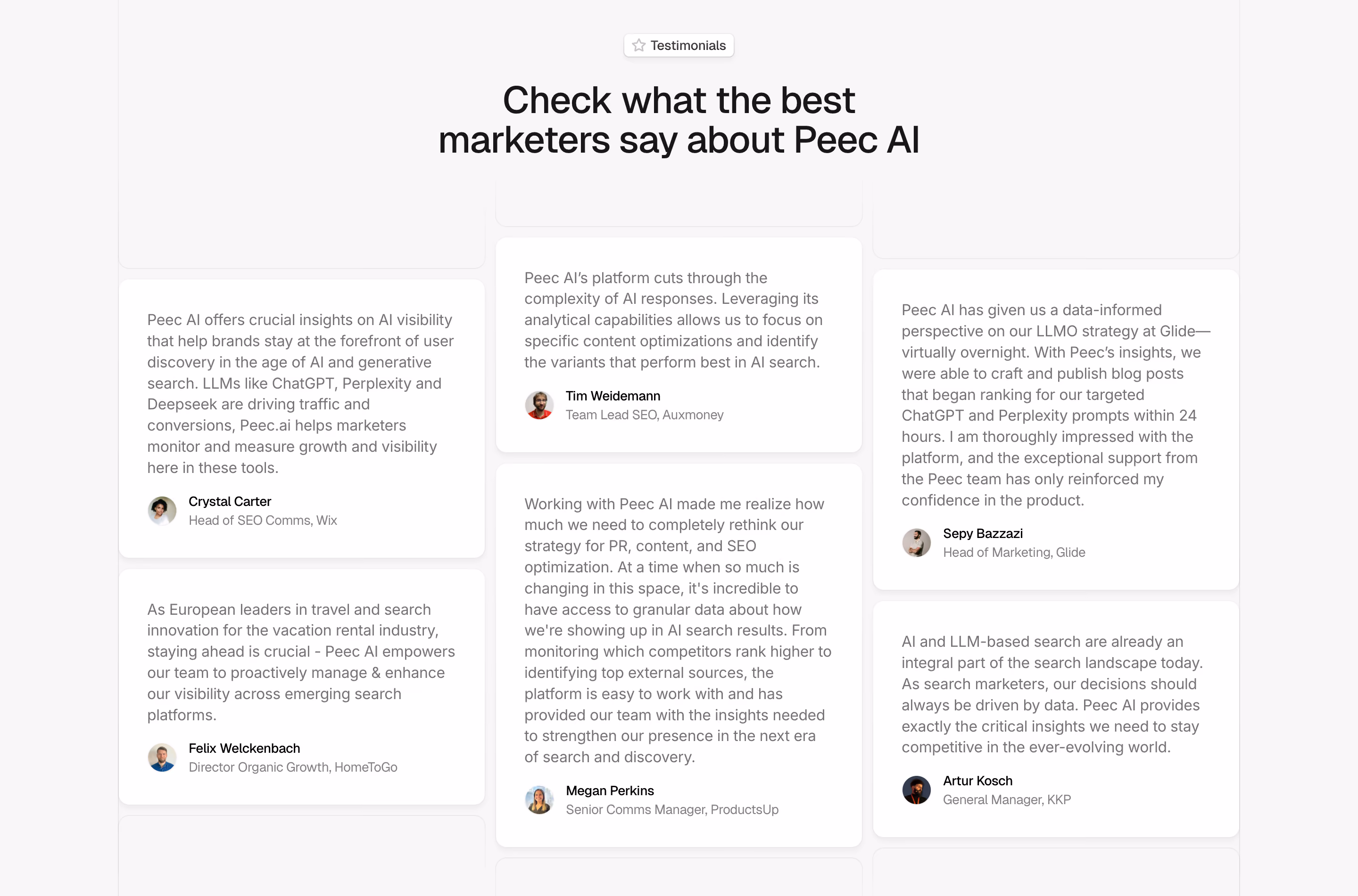 Peec AI Testimonial Section