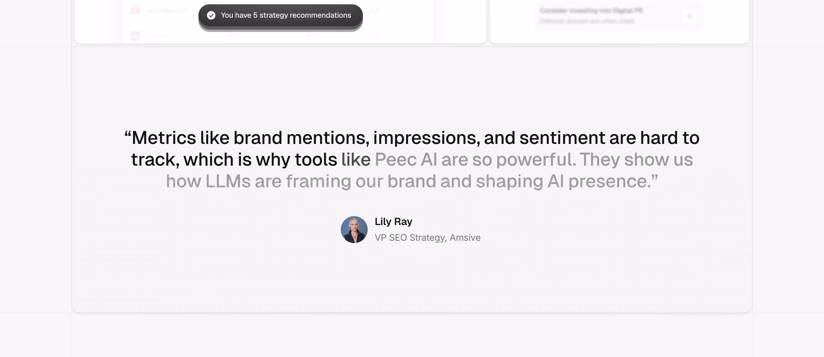 Peec AI Testimonial Section