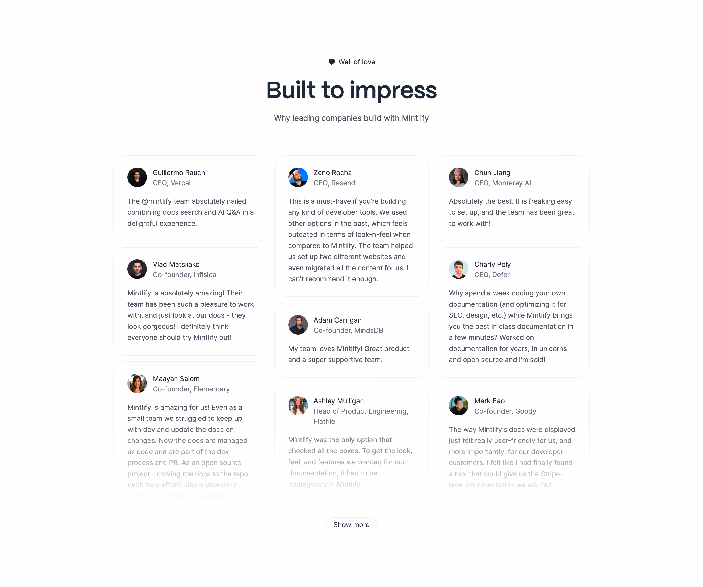 Mintlify Testimonial Section