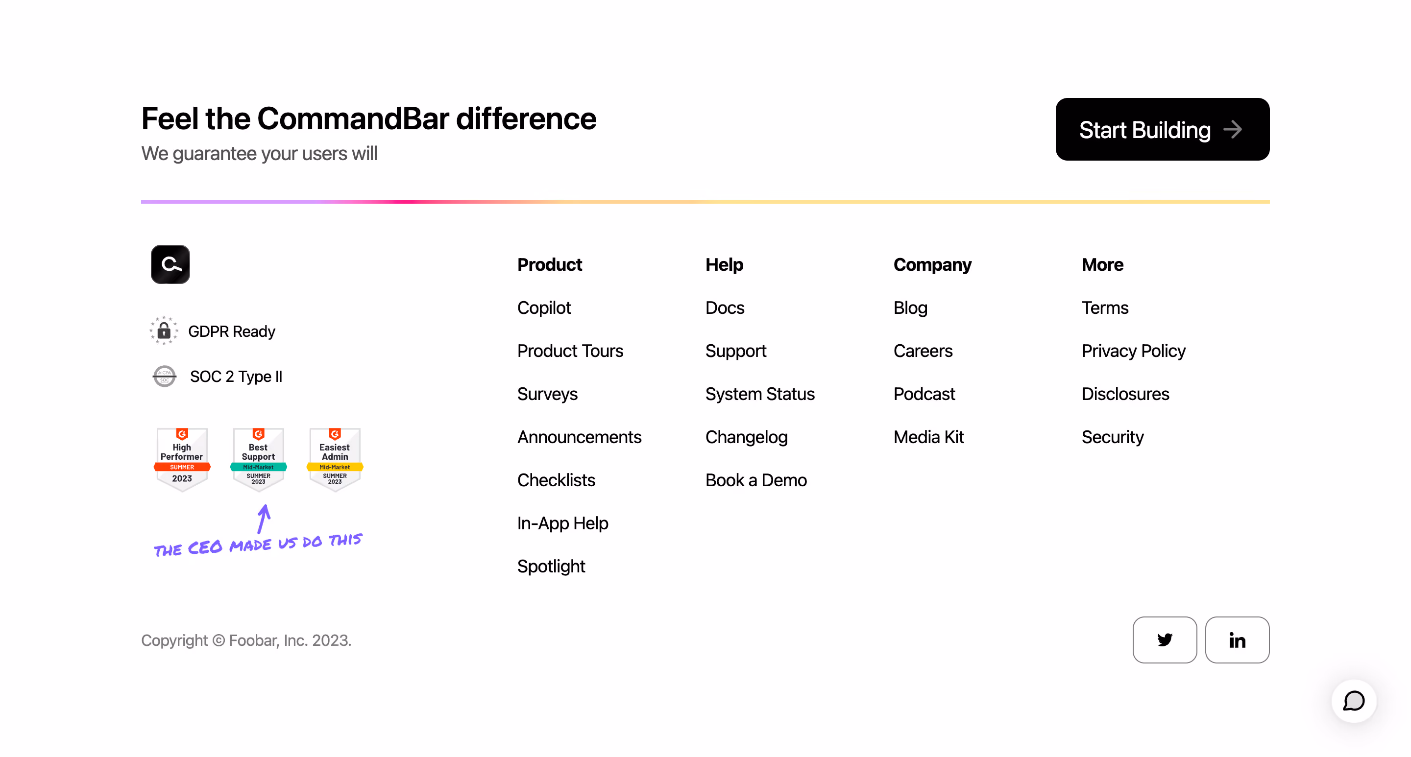 CommandBar Footer Section