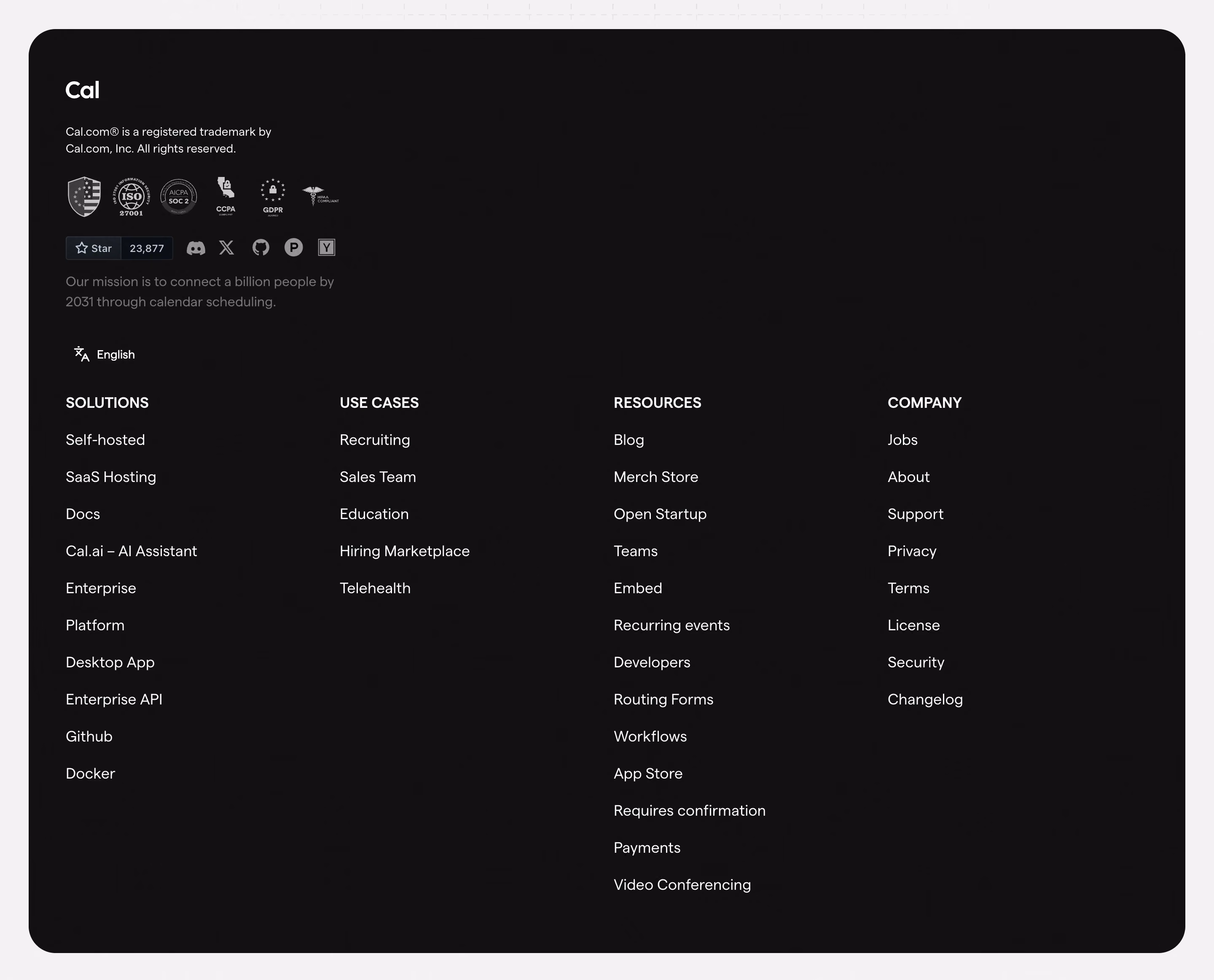Cal.com Footer Section