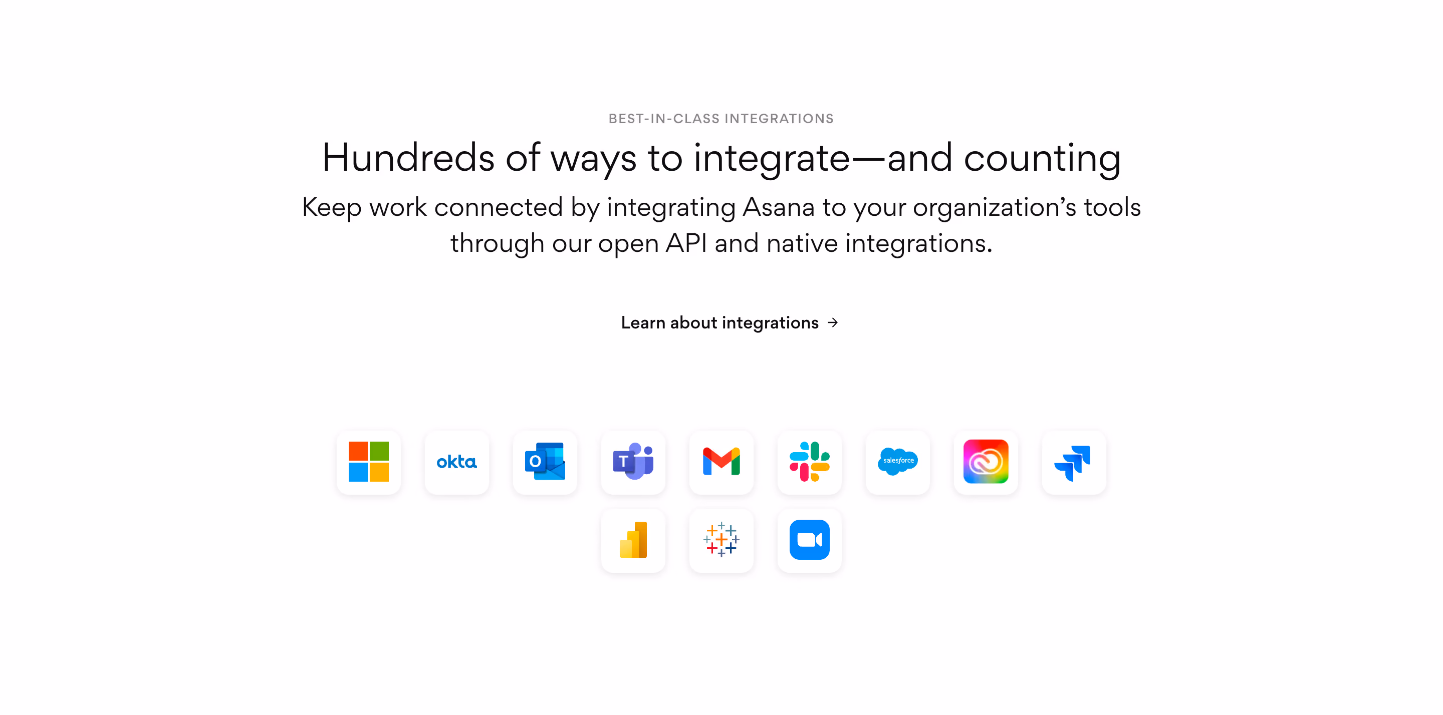 Asana Integrations Section