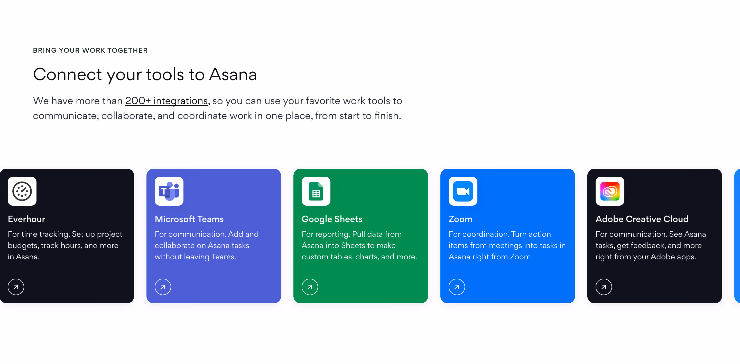 Asana Integrations Section