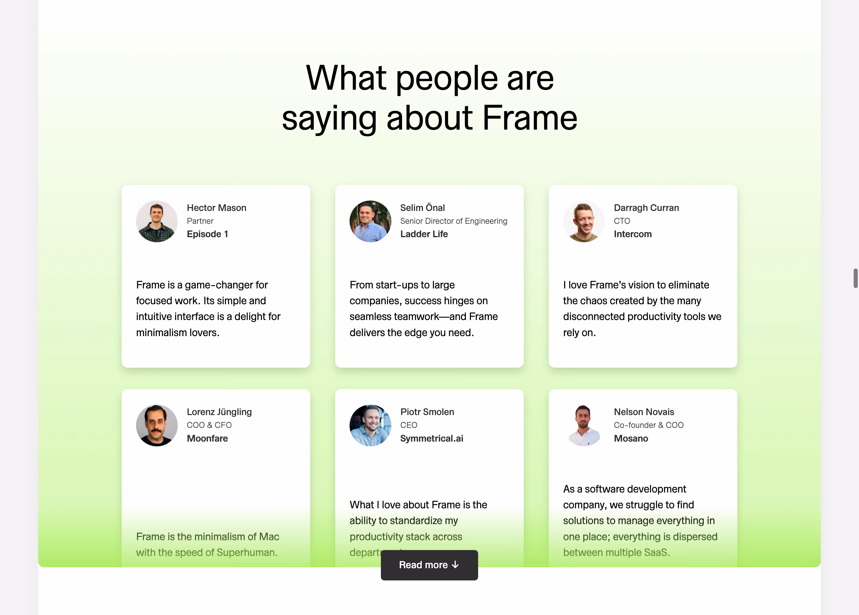 Frame Testimonial Section