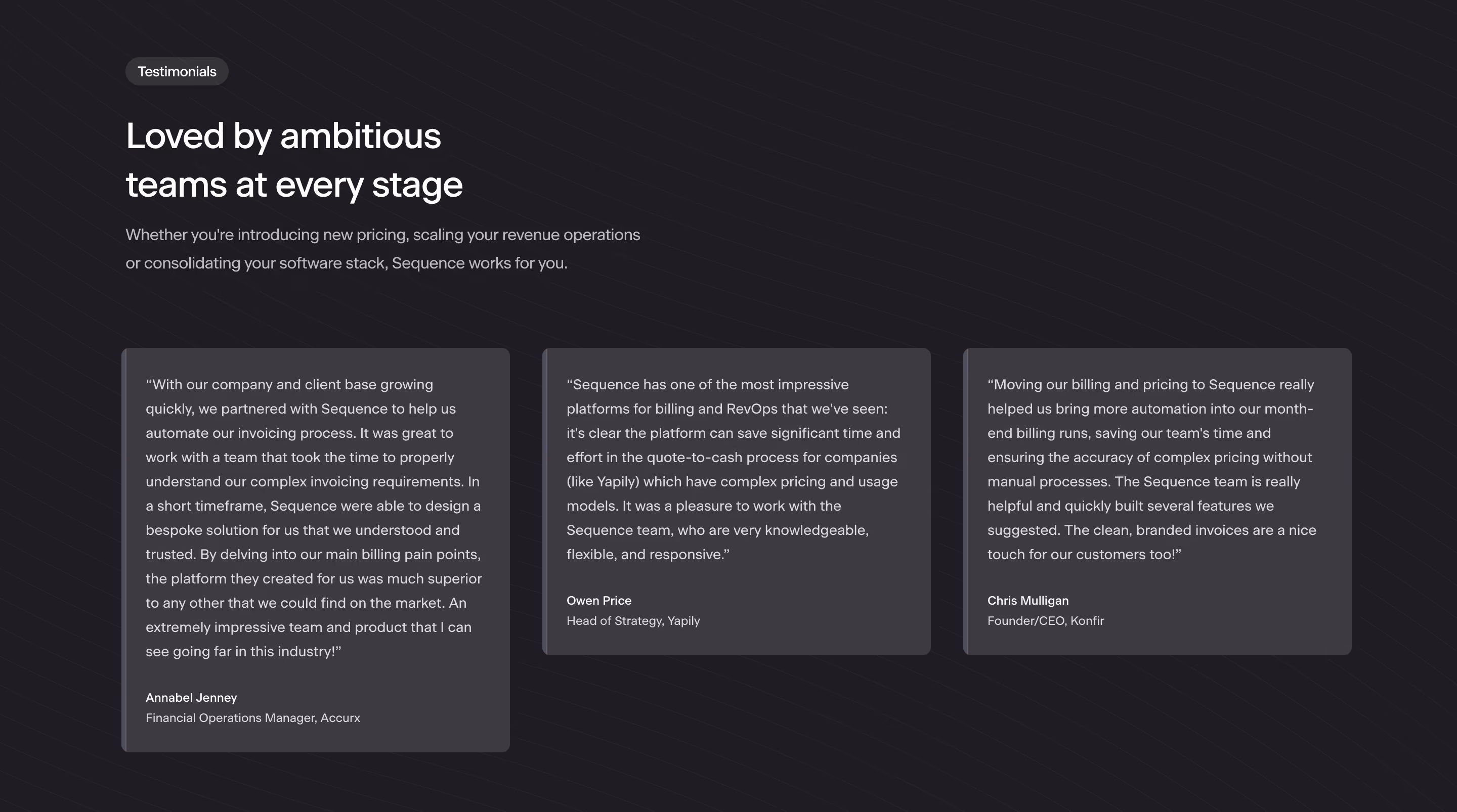 Sequence Testimonial Section