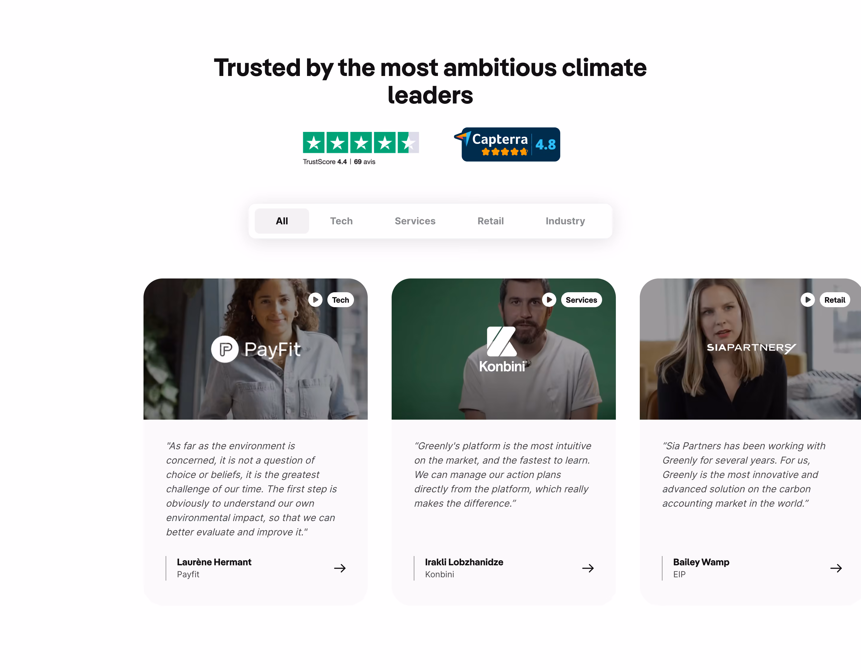 Greenly Testimonial Section