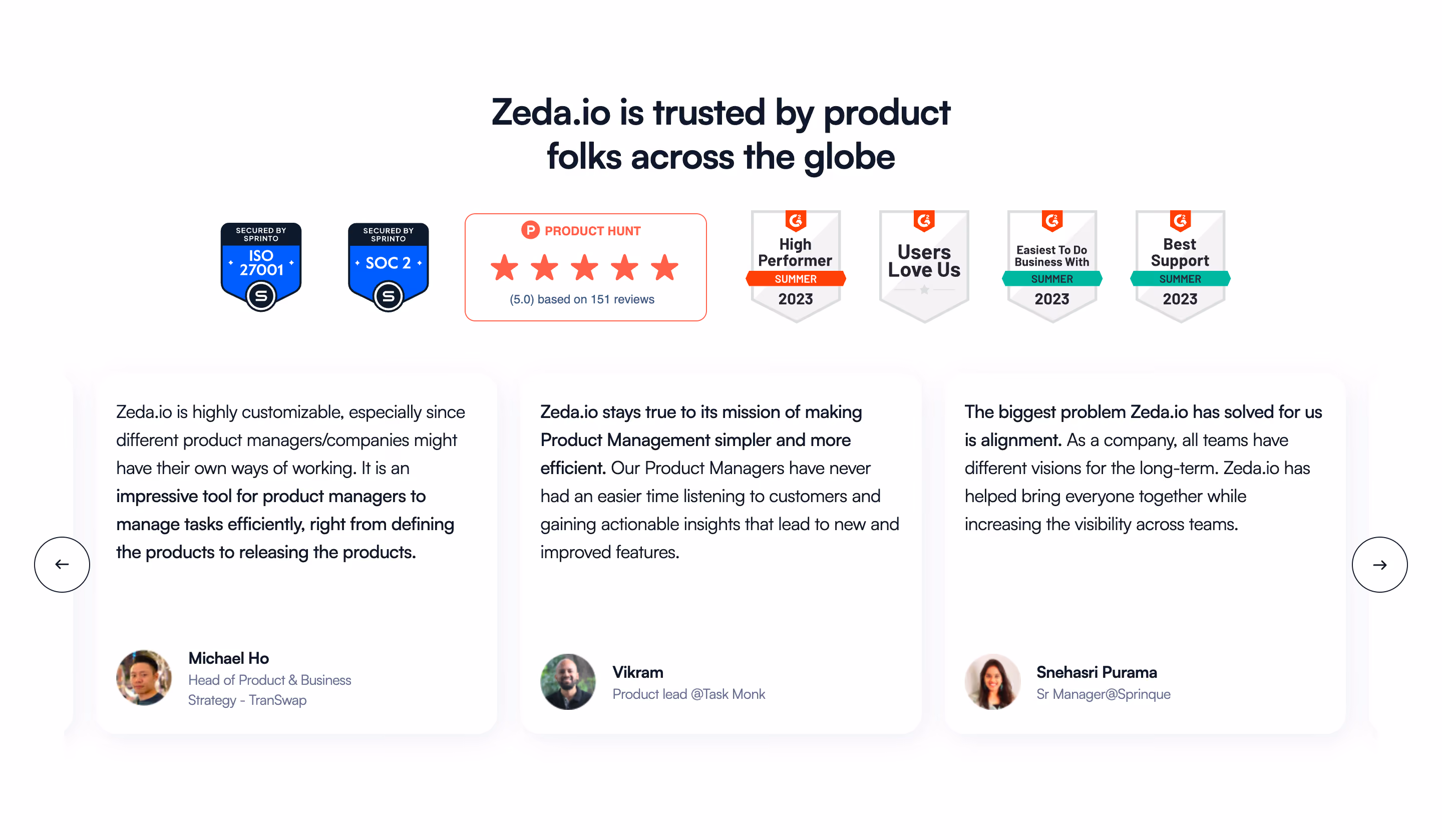 Zeda.io Testimonial Section