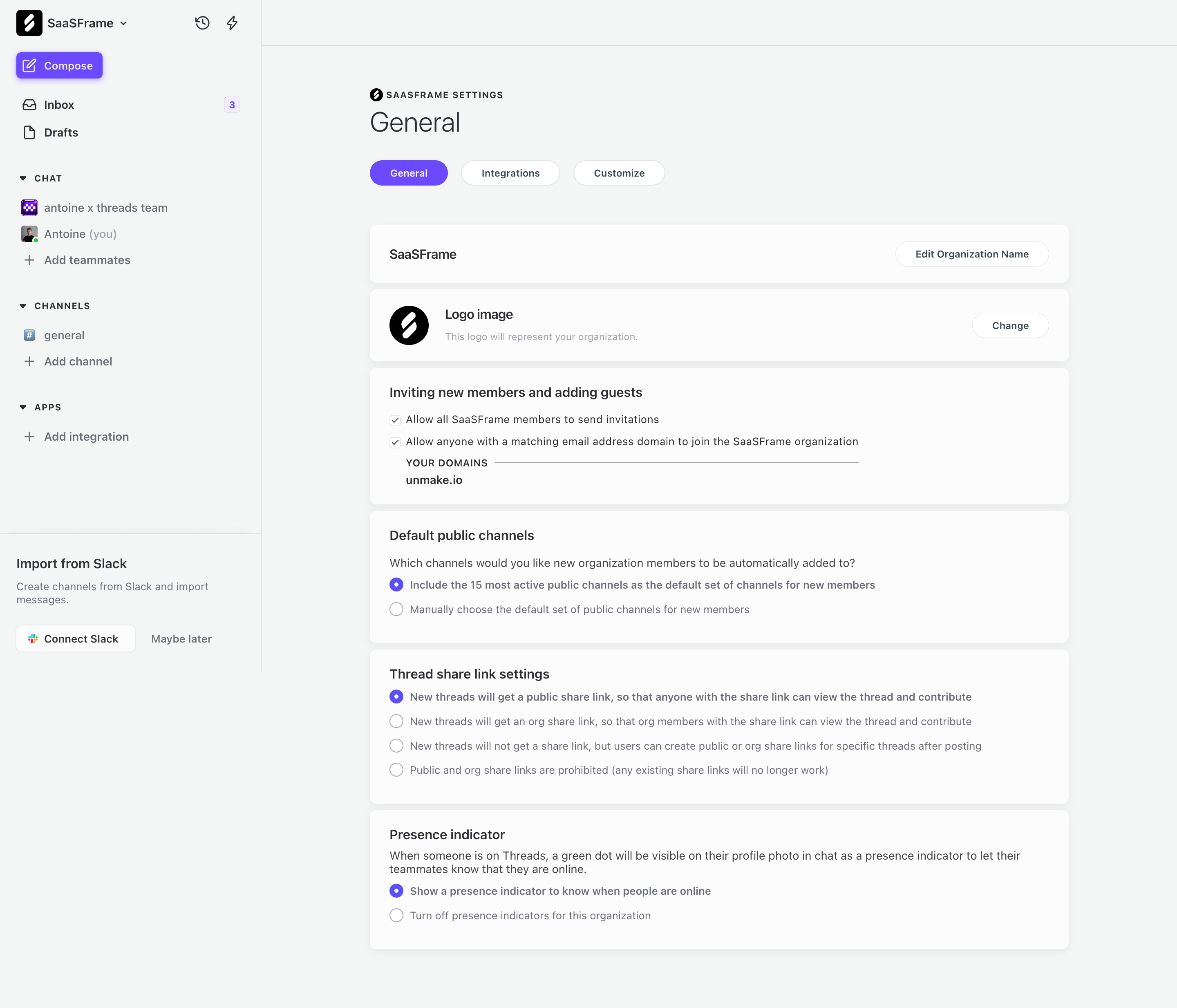 Threads Settings