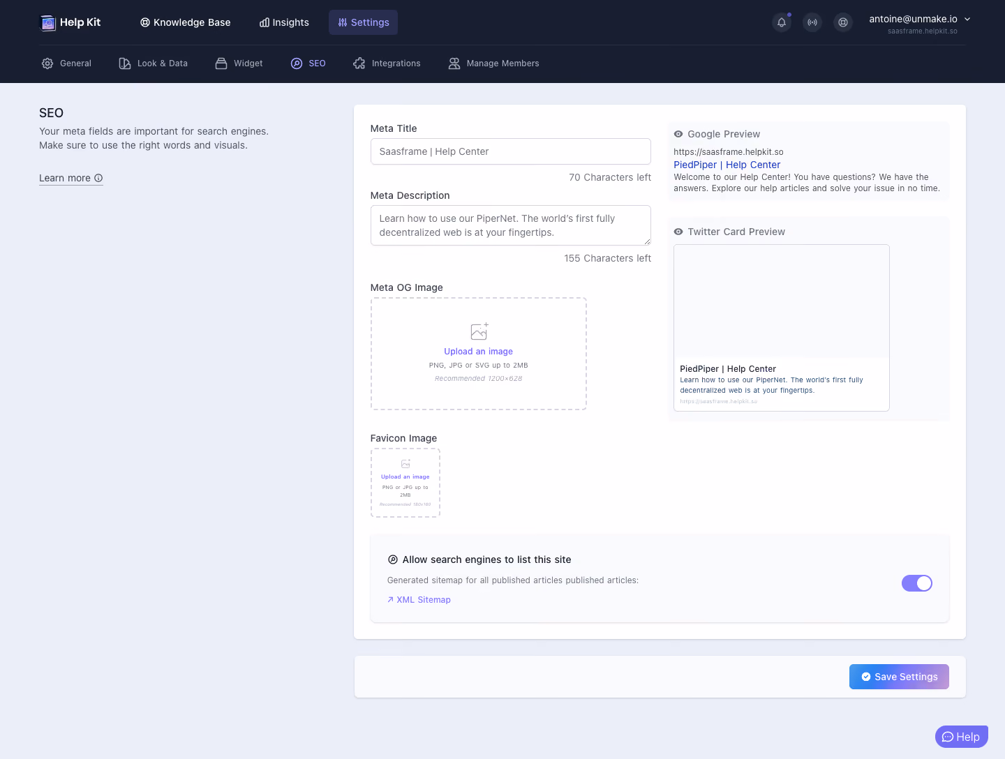 Help Kit SEO Settings
