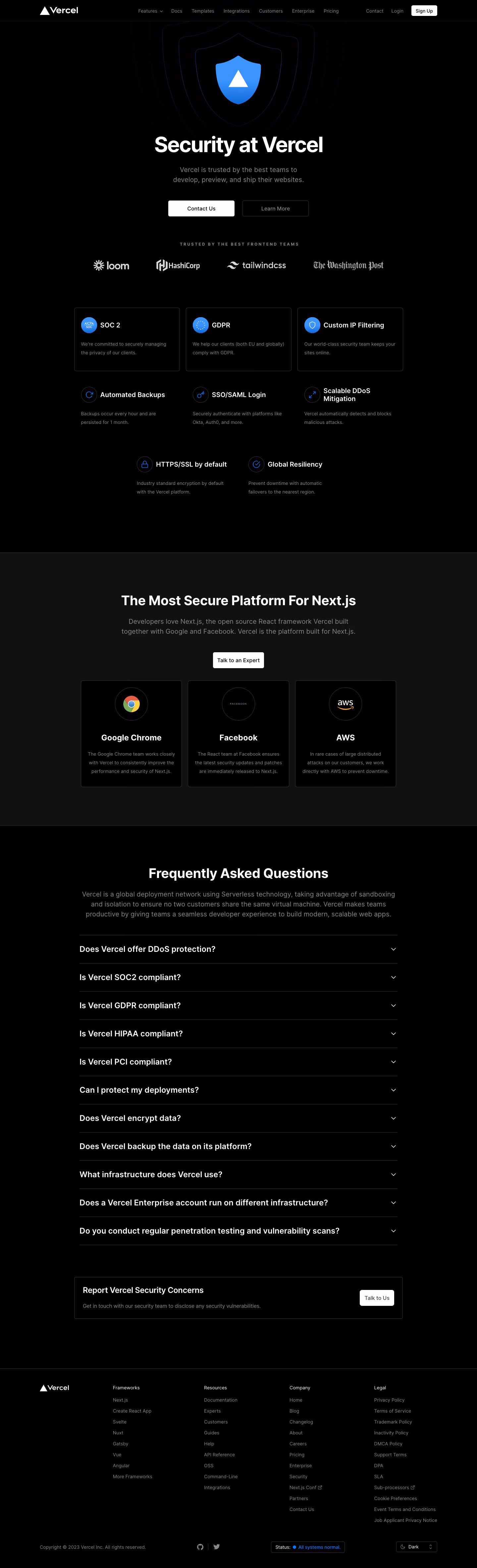 Vercel Security Page