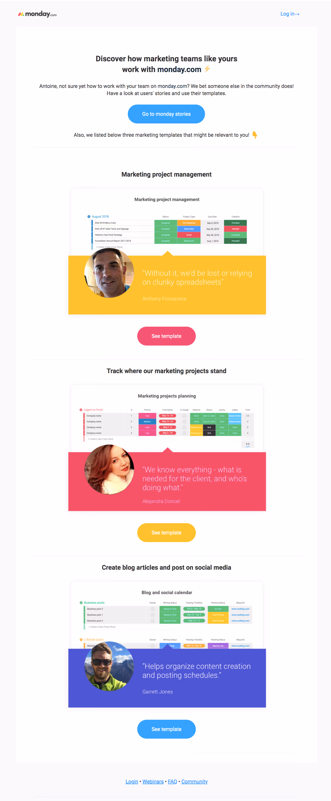 Monday Onboarding Emails