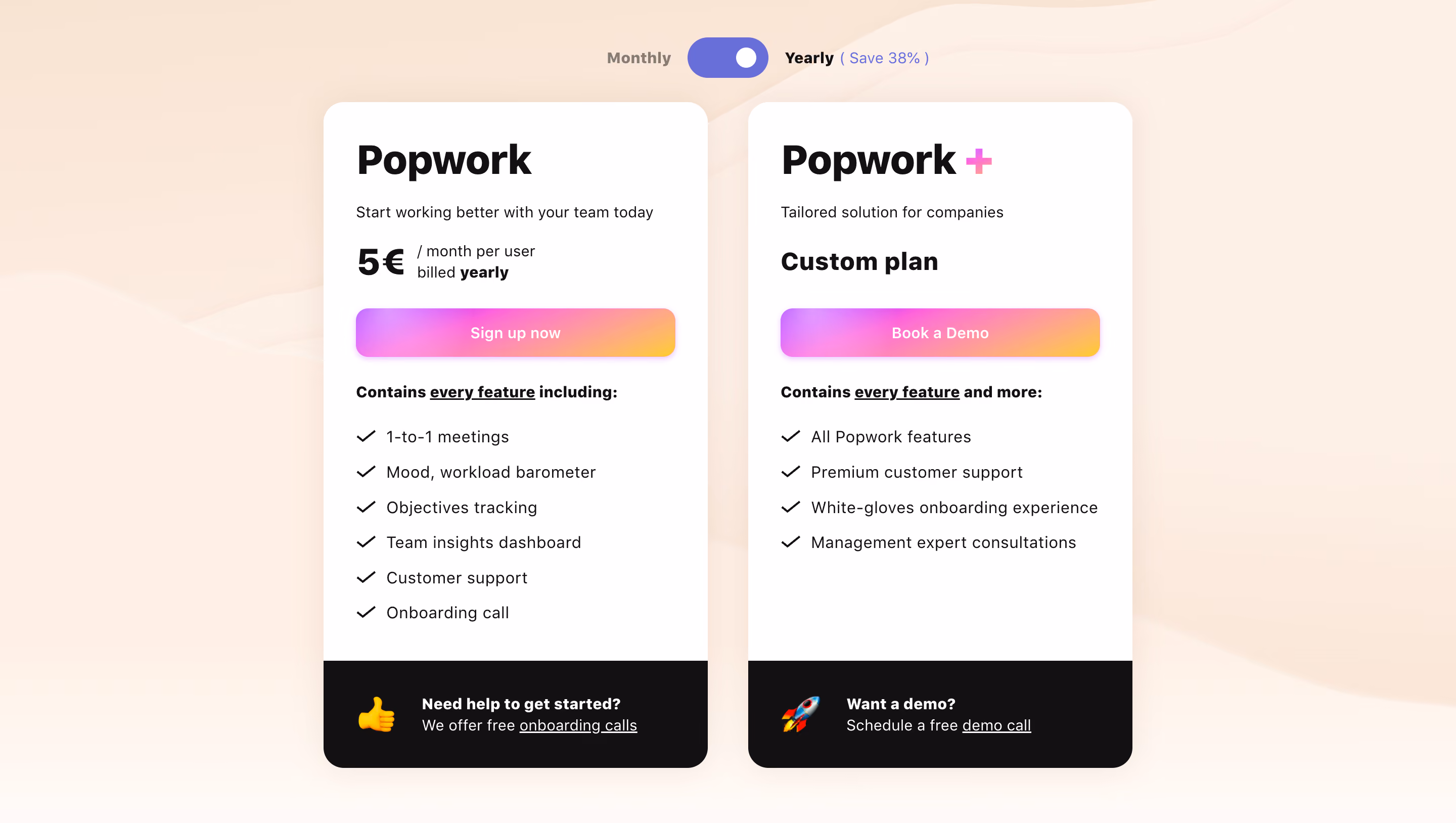 Popwork Pricing Section